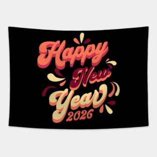 Retro Orange Yellow Happy New Year Tapestry