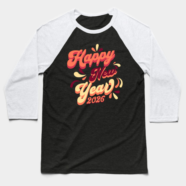 Retro Orange Yellow Happy New Year Baseball T-Shirt by HolidayBug