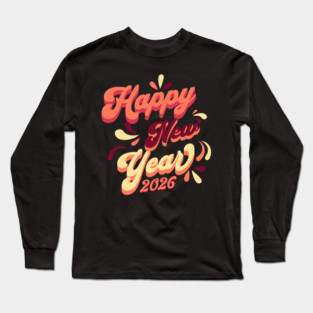 Retro Orange Yellow Happy New Year Long Sleeve T-Shirt