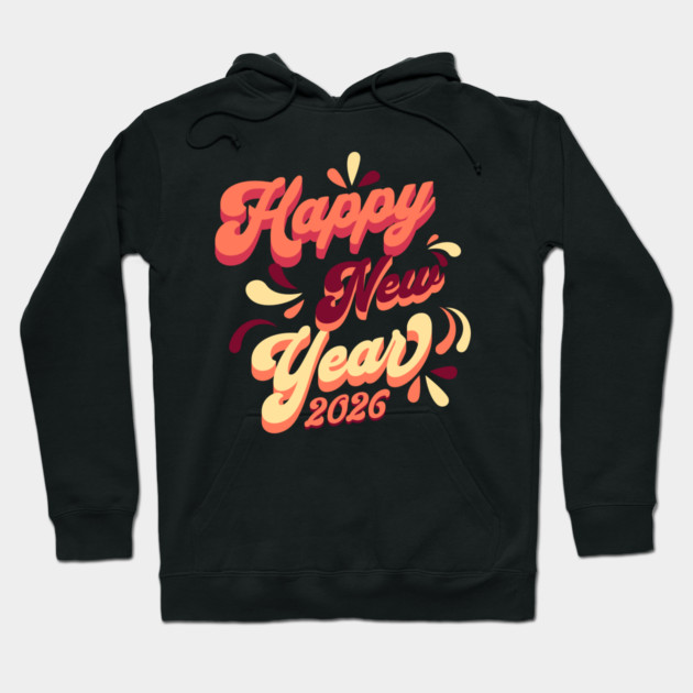 Retro Orange Yellow Happy New Year Hoodie by HolidayBug