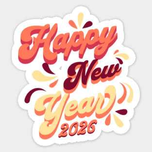 Retro Orange Yellow Happy New Year Sticker