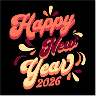 Retro Orange Yellow Happy New Year Posters and Art