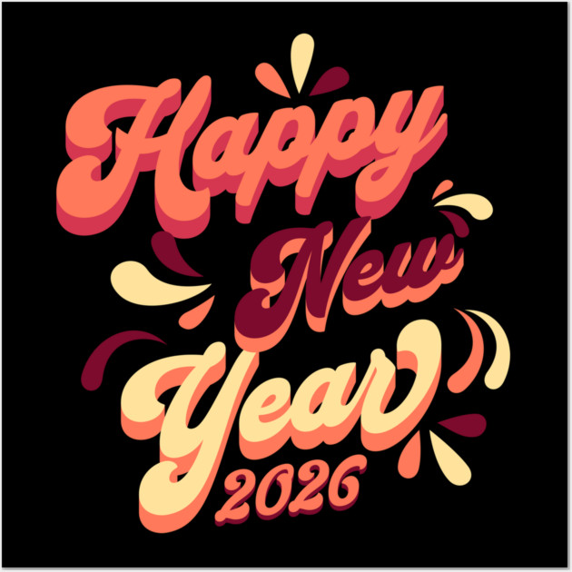 Retro Orange Yellow Happy New Year Wall Art by HolidayBug