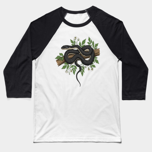 Rat Snake with Woodland Florals Baseball T-Shirt by BirdsnStuff