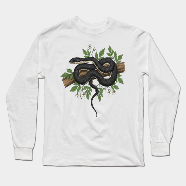 Rat Snake with Woodland Florals Long Sleeve T-Shirt by BirdsnStuff