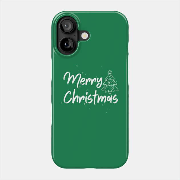 Minimalist Merry Christmas Tree With Snowy Night Lettering Phone Case by Creatifly Graphic Tees