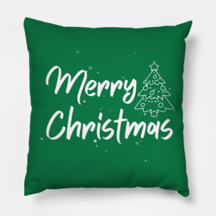 Minimalist Merry Christmas Tree With Snowy Night Lettering Pillow
