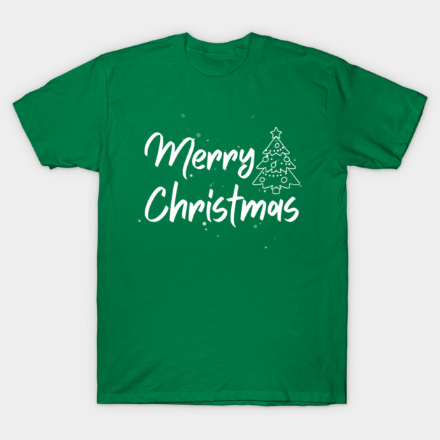 Minimalist Merry Christmas Tree With Snowy Night Lettering T-Shirt by Creatifly Graphic Tees