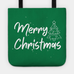 Minimalist Merry Christmas Tree With Snowy Night Lettering Tote