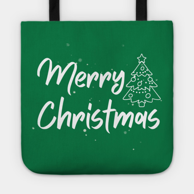 Minimalist Merry Christmas Tree With Snowy Night Lettering Tote by Creatifly Graphic Tees