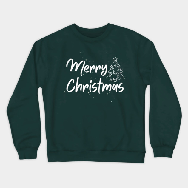 Minimalist Merry Christmas Tree With Snowy Night Lettering Crewneck Sweatshirt by Creatifly Graphic Tees
