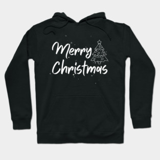 Minimalist Merry Christmas Tree With Snowy Night Lettering Hoodie