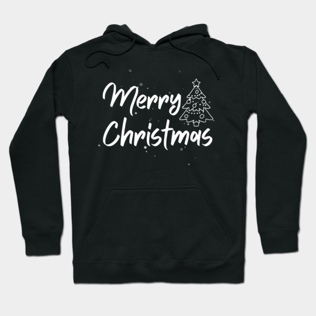 Minimalist Merry Christmas Tree With Snowy Night Lettering Hoodie by Creatifly Graphic Tees