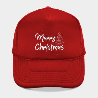 Minimalist Merry Christmas Tree With Snowy Night Lettering Hat