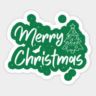Minimalist Merry Christmas Tree With Snowy Night Lettering Sticker