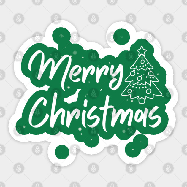 Minimalist Merry Christmas Tree With Snowy Night Lettering Sticker by Creatifly Graphic Tees
