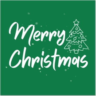 Minimalist Merry Christmas Tree With Snowy Night Lettering Posters and Art