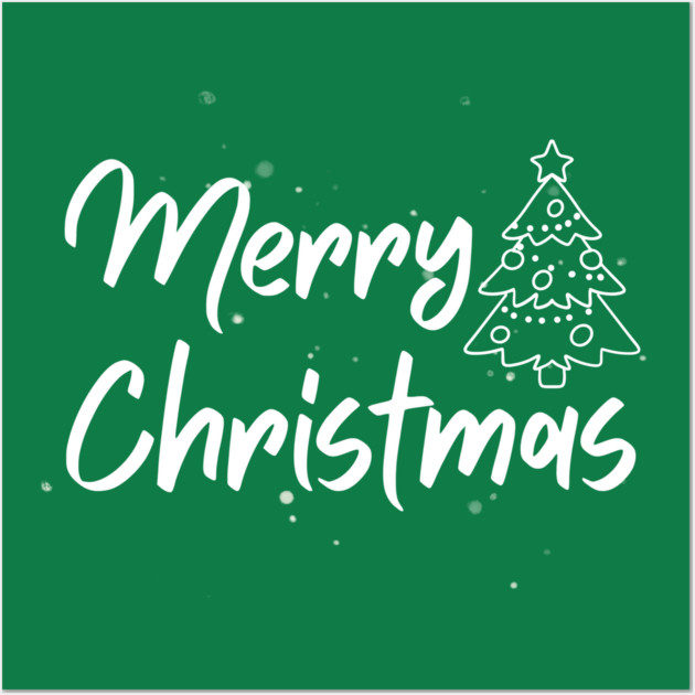 Minimalist Merry Christmas Tree With Snowy Night Lettering Wall Art by Creatifly Graphic Tees