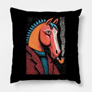 Detective Horse Noir Style Funny Art Pillow