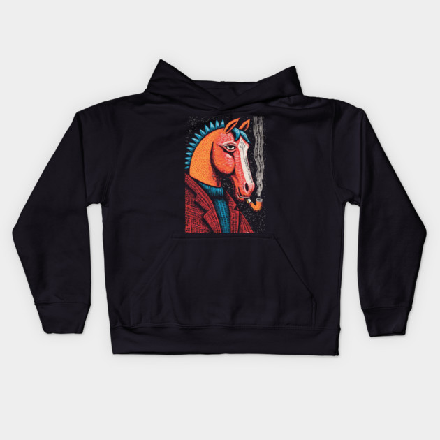 Detective Horse Noir Style Funny Art Kids Hoodie by TuncGK