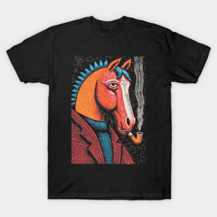 Detective Horse Noir Style Funny Art T-Shirt