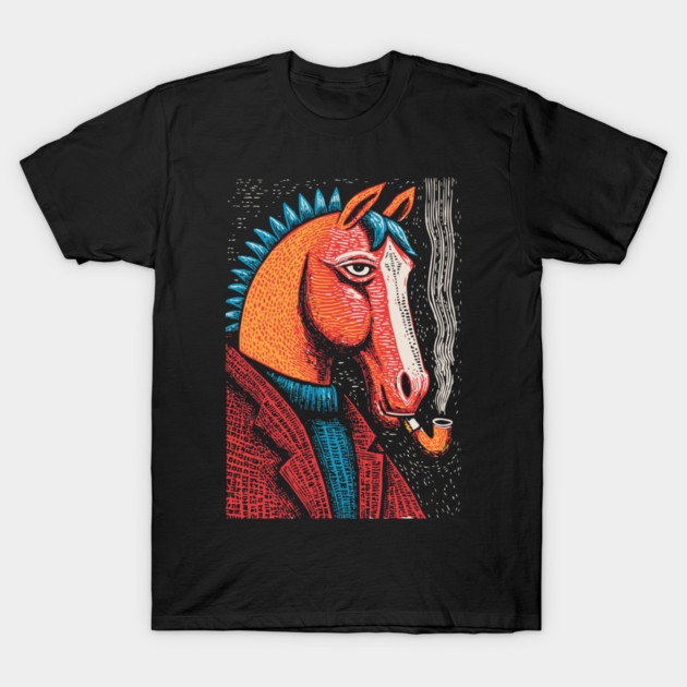 Detective Horse Noir Style Funny Art T-Shirt by TuncGK