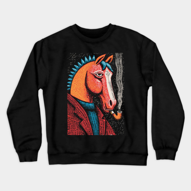 Detective Horse Noir Style Funny Art Crewneck Sweatshirt by TuncGK