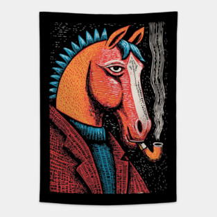 Detective Horse Noir Style Funny Art Tapestry