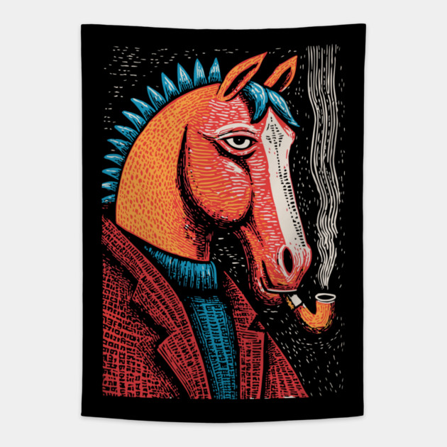 Detective Horse Noir Style Funny Art Tapestry by TuncGK
