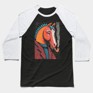 Detective Horse Noir Style Funny Art Baseball T-Shirt