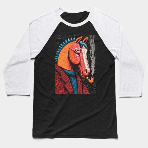 Detective Horse Noir Style Funny Art Baseball T-Shirt by TuncGK
