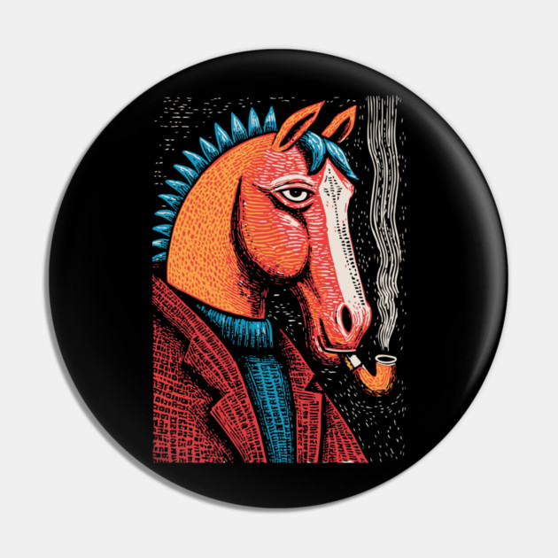 Detective Horse Noir Style Funny Art Pin by TuncGK