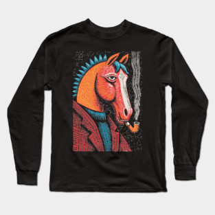Detective Horse Noir Style Funny Art Long Sleeve T-Shirt