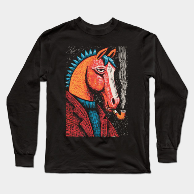 Detective Horse Noir Style Funny Art Long Sleeve T-Shirt by TuncGK