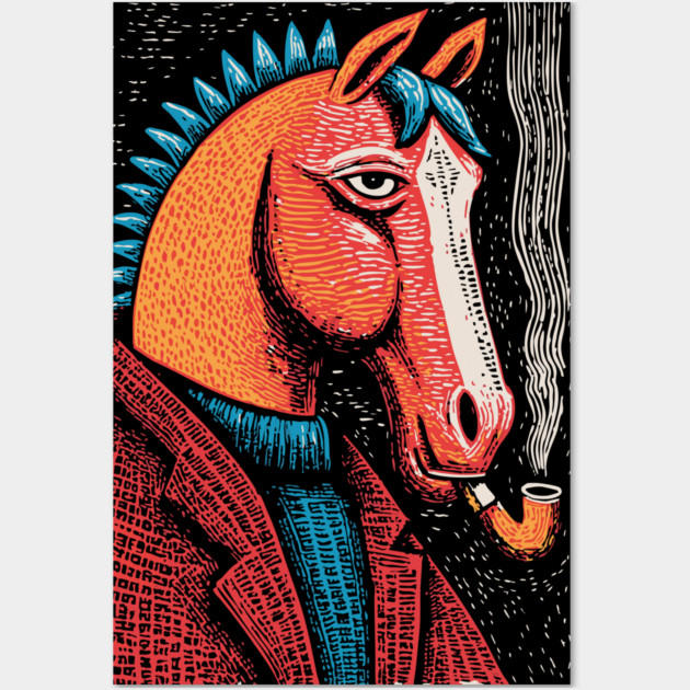 Detective Horse Noir Style Funny Art Wall Art by TuncGK