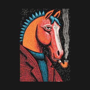 Detective Horse Noir Style Funny Art T-Shirt