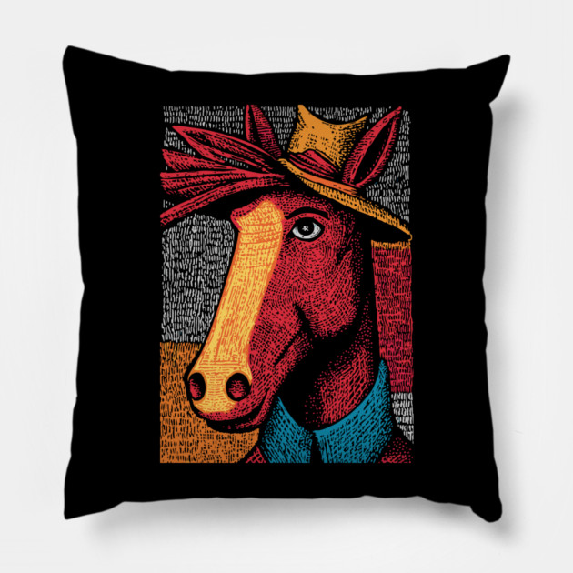 Rustic Farmer Horse Art Pillow by TuncGK