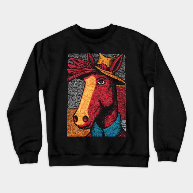 Rustic Farmer Horse Art Crewneck Sweatshirt by TuncGK