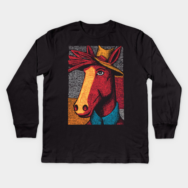Rustic Farmer Horse Art Kids Long Sleeve T-Shirt by TuncGK