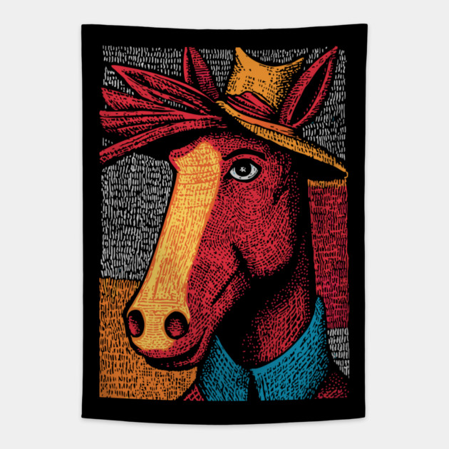 Rustic Farmer Horse Art Tapestry by TuncGK