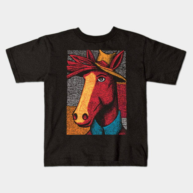 Rustic Farmer Horse Art Kids T-Shirt by TuncGK