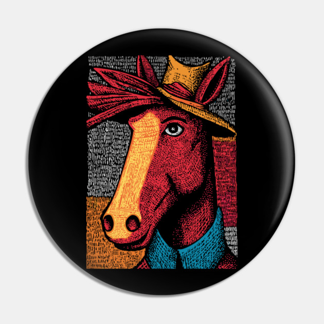 Rustic Farmer Horse Art Pin by TuncGK