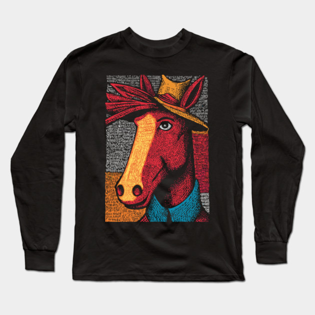 Rustic Farmer Horse Art Long Sleeve T-Shirt by TuncGK