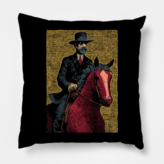 Elegant Victorian Horse and Rider Illustration Art Pillow by TuncGK