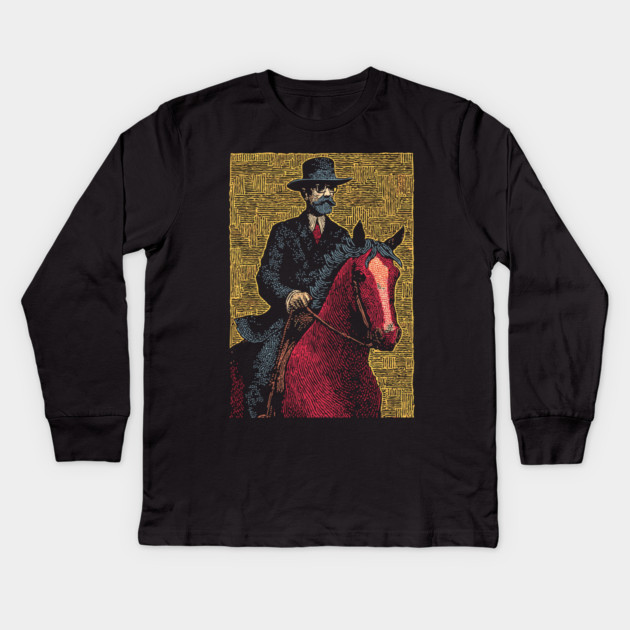 Elegant Victorian Horse and Rider Illustration Art Kids Long Sleeve T-Shirt by TuncGK