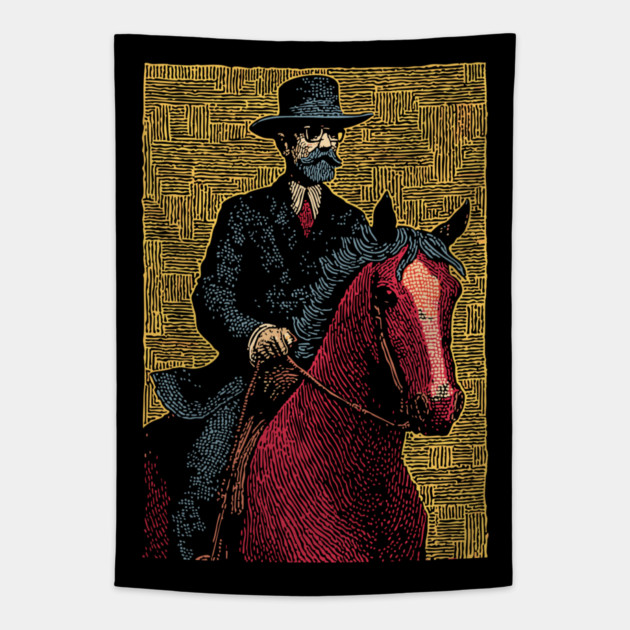 Elegant Victorian Horse and Rider Illustration Art Tapestry by TuncGK