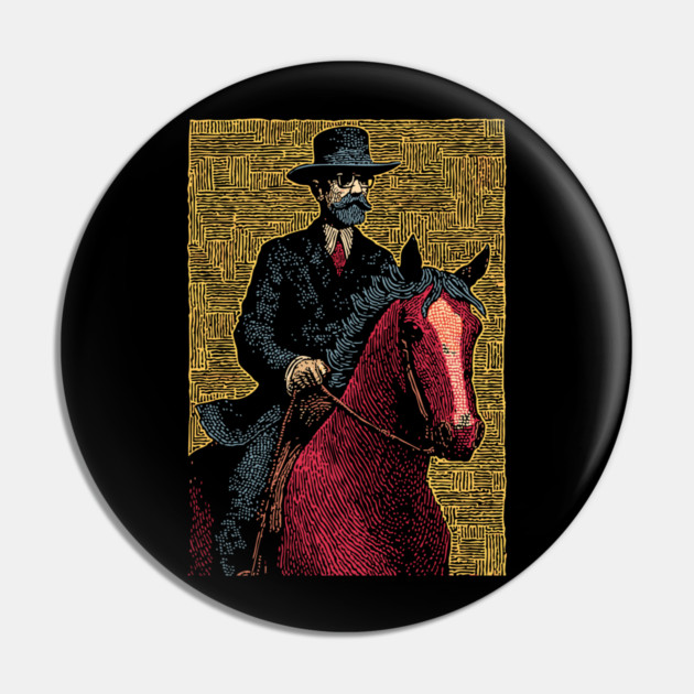 Elegant Victorian Horse and Rider Illustration Art Pin by TuncGK
