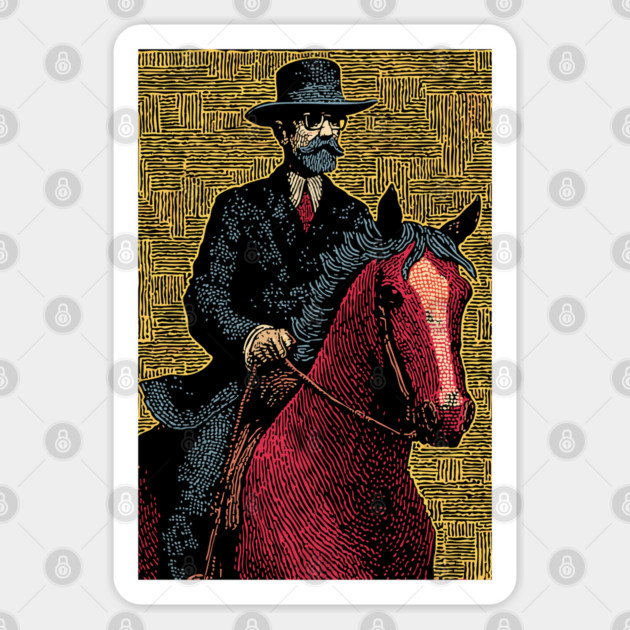 Elegant Victorian Horse and Rider Illustration Art Sticker by TuncGK