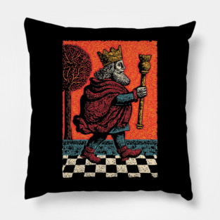Surreal Chess King Walking with Anxious Expression Pillow
