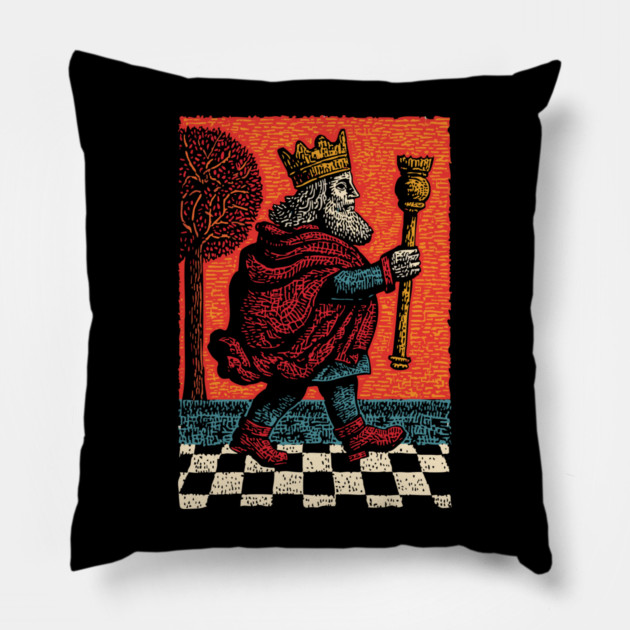Surreal Chess King Walking with Anxious Expression Pillow by TuncGK